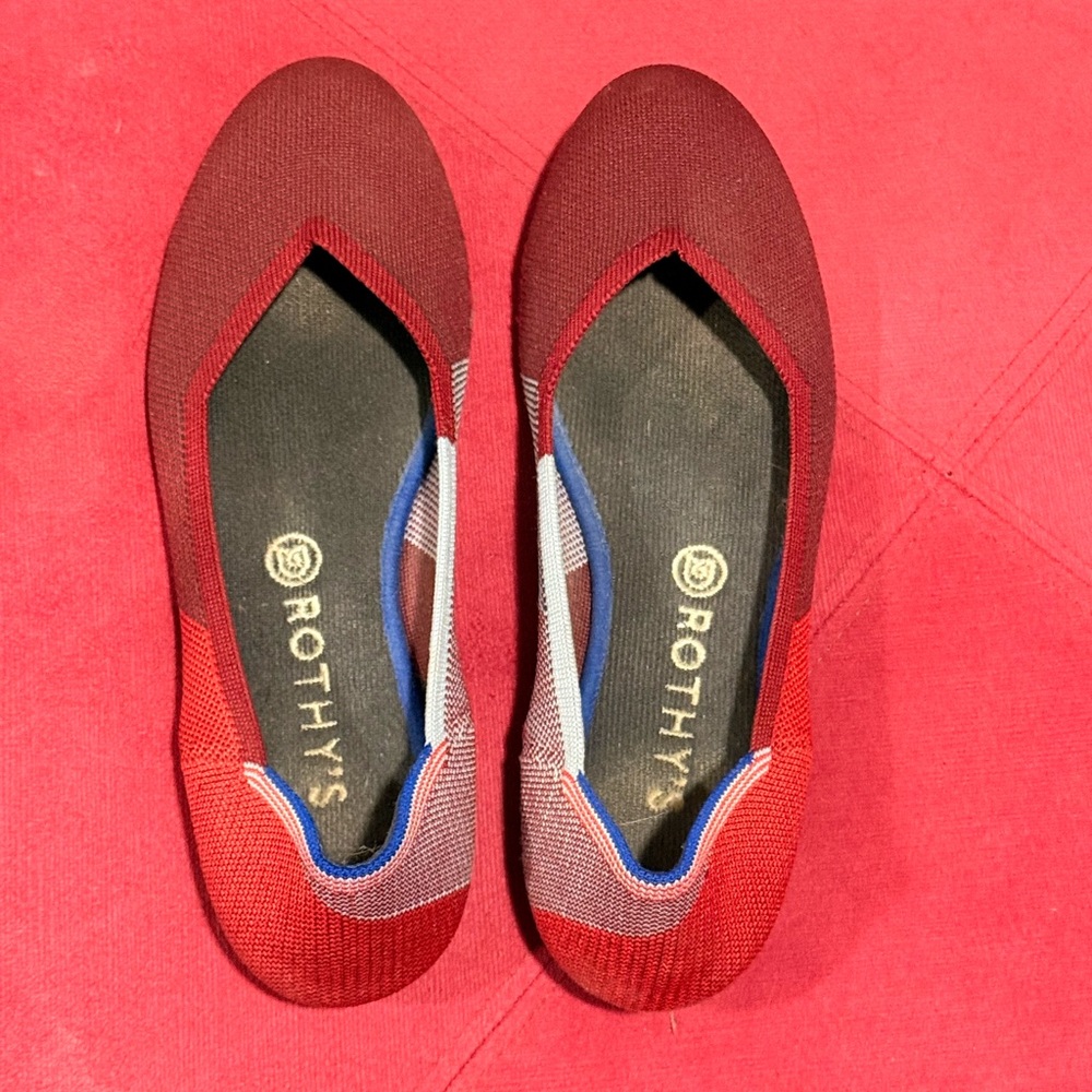 Rothy's Burgundy and Blue Loafers